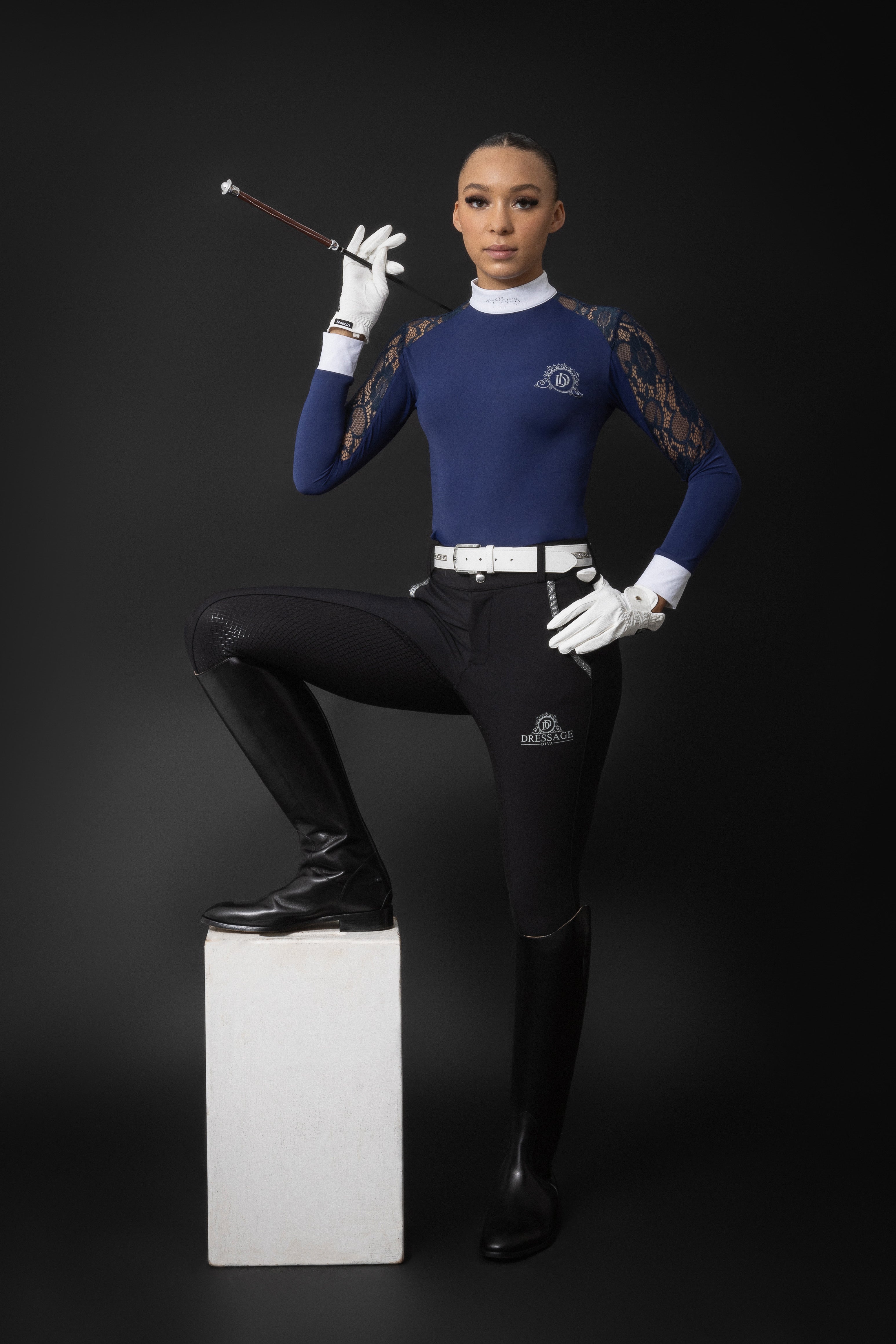 Long sleeve Competition Shirt with Lace insert and added collar bling "The ROSE "